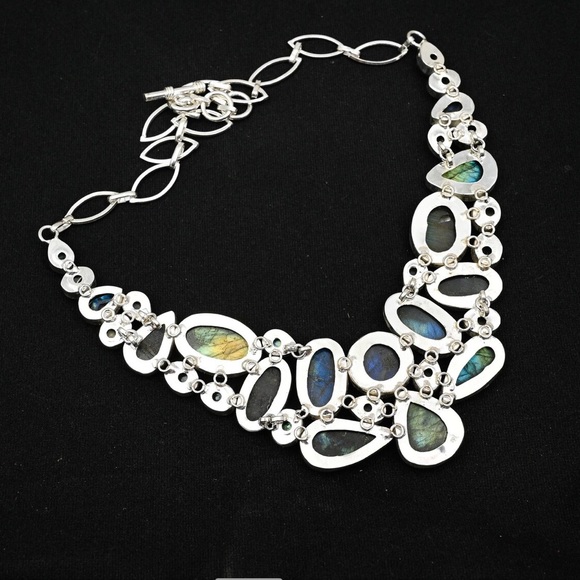 Labradorite Gemstone Necklace 925 Sterling Silver Stamped Necklace! HANDMADE!!!! - Picture 3 of 9